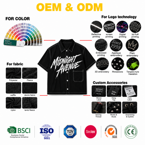 Camicie da <span class=keywords><strong>uomo</strong></span> personalizzate con ricamo appliqué, stampate, streetwear, giacca con zip, pesanti, effetto distressed, <span class=keywords><strong>oversize</strong></span>, con bottoni - Product Image 4