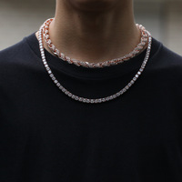 Hip Hop Strass Bijoux Bling Rose Or Chaîne En Alliage De Zinc Collier Twist Corde Haute Qualité Brillant Chaîne Collier 9mm pour Femmes