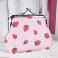 Fraise imprimé Mini porte-monnaie pour femmes paillettes fermoir petit portefeuille sac étudiant pièce sac clé rouge à lèvres pochette de rangement pochette