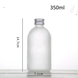 350ml フロストホワイトマットガラスボトル 工業用クリアフリントガラス ワイン、ジュース、コーヒー、水、シャンパン用 スクリューキャップ フラット - Product Image 4