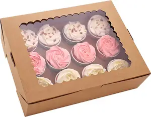 Food Grade Kraft Cupcake Boxes 12 Cupcake Holders Brown Cupcake Containers With Windows And Inserts