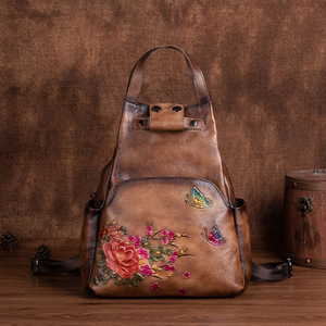 Ando Bag Vintage Floral Butterfly Embossed Genuine Cowhide Leather <b>Backpack</b> <b>for</b> <b>Women</b> <b>Travel</b> Daypack - Product Image 3