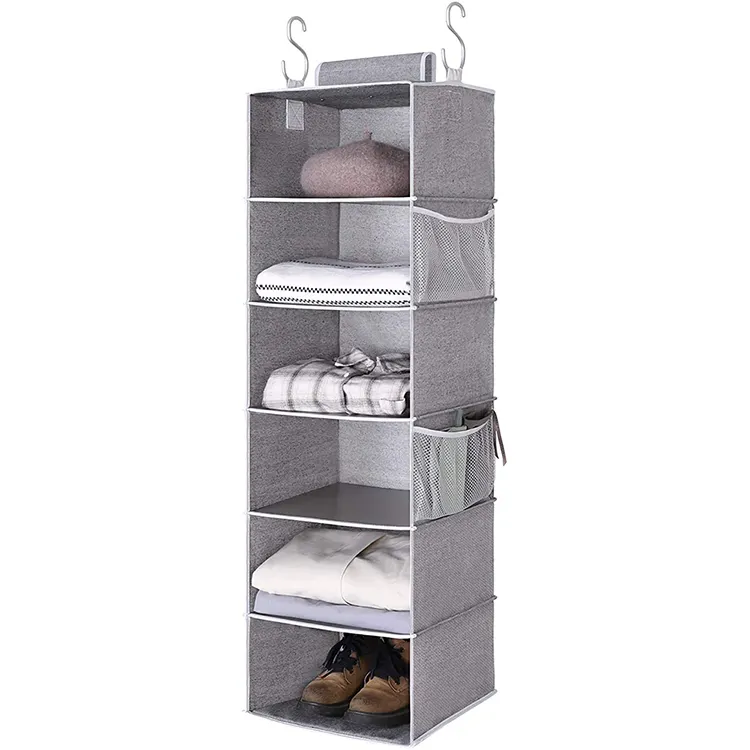 Hanging Shelf Clothing Storage 6-Shelf Hanging Clothes Storage Box Collapsible Accessory Shelves Hanging Closet Organizer