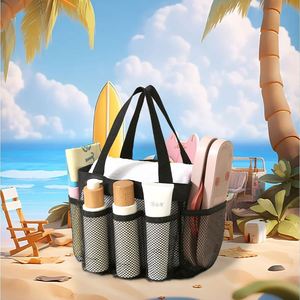 Wholesale Simple and Beautiful Mesh Beach <b>Bag</b> Large Capacity Portable Skin Care <b>Sunscreen</b> Makeup <b>Bag</b> with Handle - Product Image 3