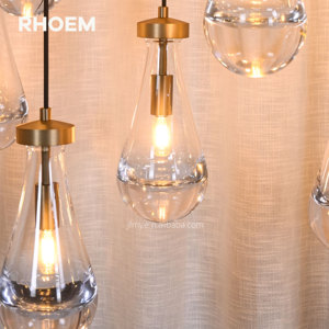 Lampadario RHOEM a Gocce di Pioggia in Vetro Soffiato a Mano, con Canopia in Ottone Massiccio, 110V-240V, Personalizzabile - Product Image 5