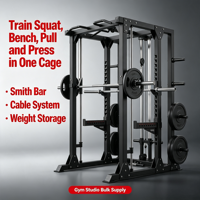 Machine Smith Basique et Demi-Rack Combinés – Cage de Puissance Commerciale Multifonctionnelle Compacte en Acier