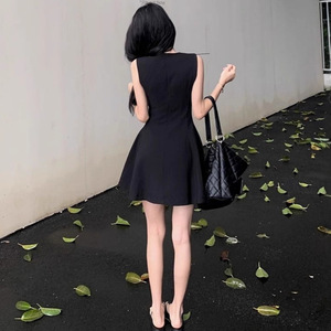 Sleeveless Vest Dress Women 2025 Summer Elegant <b>Thin</b> Fabric <b>Tight</b> Waist A Line Short Skirt Solid Color Breathable Daily Wear - Product Image 4