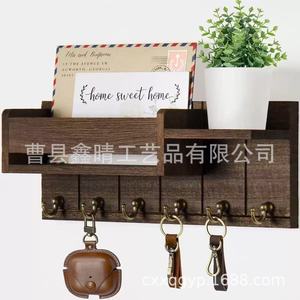 Wooden <b>Wall</b> Mounted Key <b>Storage</b> Rack With Mail Organizer For Entryway Living Room Home Decor - Product Image 3