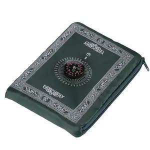 Esterilla portátil de 60x100cm para oración musulmana, tapete de bolsillo para viaje, brújula, oración
