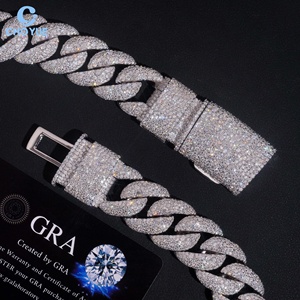Precio al por mayor Cadena cubana de moissanita de plata 925 de 20 mm de ancho, collar de hip hop con incrustaciones para hombre, cadena cubana con incrustaciones - Product Image 3