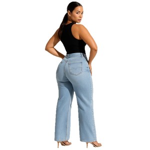Jeans en denim long taille haute à <span class=keywords><strong>coupe</strong></span> <span class=keywords><strong>bootcut</strong></span> vintage pour femmes, grande taille, transfrontalier européen et américain - Product Image 5