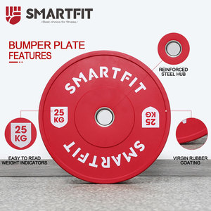 SMARTFIT <span class=keywords><strong>Plaque</strong></span> de poids pare-chocs en <span class=keywords><strong>caoutchouc</strong></span> <span class=keywords><strong>naturel</strong></span> écologique 5-25kgs Disque d'haltères de fitness coloré - Product Image 3