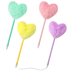 Coloré décoratif mode belle mignon coeur forme en peluche gonflé moelleux stylos à bille école fournitures de bureau utiliser cadeau - Product Image 1