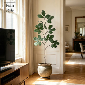 Ramo Artificiale Real Touch da 161 cm, Foglie Floccate e Stelo Verde Effetto Muschio, per Decorazioni Commerciali di Lusso in Hotel e Hall di Centri Commerciali - Product Image 4