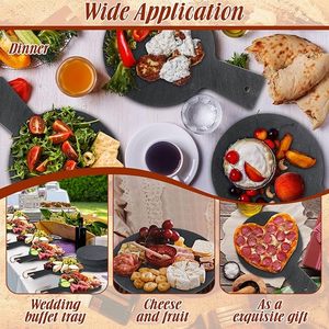 Plateau de service de charcuterie à <span class=keywords><strong>viande</strong></span> et à fromage Assiettes rondes en pierre noire Planche à fromage en <span class=keywords><strong>ardoise</strong></span> avec poignée pour les fêtes de cuisine Pizza - Product Image 6