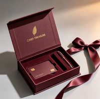 Boîte de papeterie magnétique gris clair de qualité supérieure avec logo en feuille d'or pour emballage cadeau de carte de crédit VIP et stylo