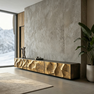 <span class=keywords><strong>Mueble</strong></span> para <span class=keywords><strong>TV</strong></span> de 4 Puertas con Marco de Fibra de Vidrio, Diseño Floral Tallado en Bronce Antiguo para Interiores de Estilo Clásico <span class=keywords><strong>Retro</strong></span> - Product Image 5