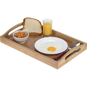 Rechteckiges Bambus-Serviertablett, natürliches Holz-Frühstückstablett mit Griffen für Familienessen - Product Image 1
