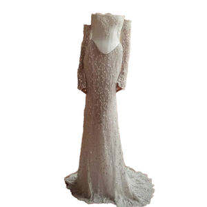Robe de mariée sirène moderne en crêpe longue jusqu'au sol, taille plus, avec appliques, manches amovibles, dentelle perlée, corset - Product Image 4