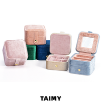Boîte à bijoux en velours personnalisable avec logo, carrée, double couche, à rabat, portable, avec miroir, pour bagues, boucles d'oreilles, colliers, bracelets