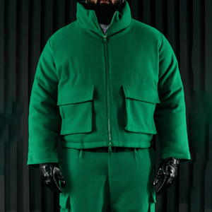 Vestes à poches cargo de haute qualité XJYD, fermeture éclair, tissage texturé sauvage, veste matelassée courte, veste matelassée verte à bulles pour hommes - Product Image 3