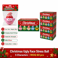 Southpeak Toy Boule anti-stress de Noël à visages moches, 5 personnages, 10 cm, en TPR souple, à personnaliser (Renne, Bonhomme de neige, Elfe, Homme en pain d'épices), MOQ60 WS