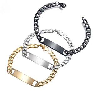 Wholesale Engravable <b>ID</b> <b>Tag</b> Bracelets in Various Styles | Custom 18K Gold PVD Stainless Steel with Logo Engraving by Fiber Laser - Product Image 1