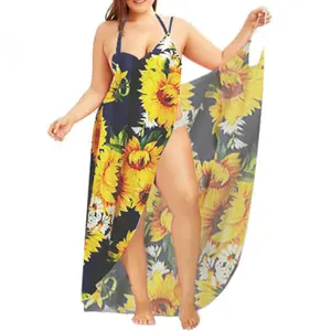 New design boho women sunflower dress custom beach sarongs beachwear pareo floral printed