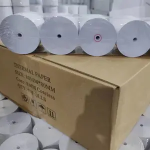 80*80mm kertas mesin kasir 8mm/10mm gulungan kertas tanpa inti lubang OEM paket 57x40mm gulungan kertas termal untuk mesin Pos