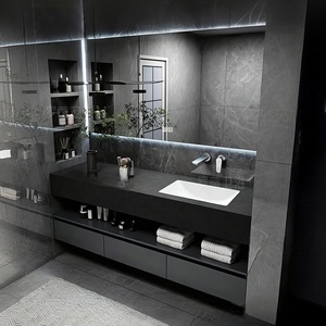 Modern high-end hotel wind rock slab integrated basin intelligent lighting <b>mirror</b> <b>wall</b> mounted bathroom cabinet - Product Image 3