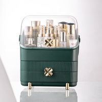 Organisateur de maquillage anti-poussière grande capacité WANUO avec couvercle, tiroirs, poignée portable, boîte de rangement cosmétique pour commode et salle de bain