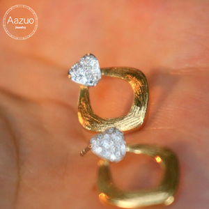 Aazuo – bijoux Vintage en or jaune massif 18 carats, diamants naturels véritables, boucles d'oreilles carrées à la mode, cadeau pour femmes, usage quotidien, Au750 - Product Image 1