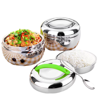 Boîte à lunch en acier inoxydable à double couche, conteneur alimentaire isotherme avec poignée, anti-fuite, boîte bento portable pour l'école et le bureau