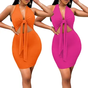 2023 Verão Nova Chegada Venda Quente Cor Sólida Lace-up Vestido das Mulheres Sexy Vestido Sem Mangas Fino para As Mulheres