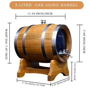 Barril de Roble de 3 Litros con Base, Tapón y Grifo, Mini Barril de Whisky de Madera - Barriles de Roble Carbonizado para Whisky - Product Image 6