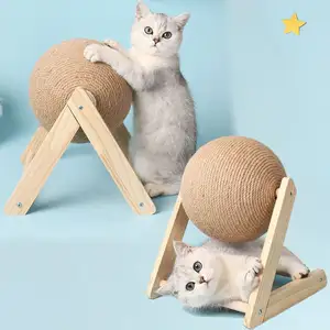 Best Seller Mainan Sisal Tiga Dimensi Kecil Pohon Kucing Kualitas Tinggi Papan Penggaruk Kayu Solid Bola Goresan Kucing untuk Kucing