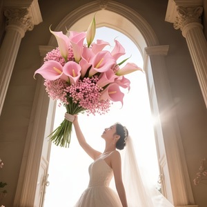 Ensemble de fleurs artificielles artisanales mixtes : Calla, Gypsophile, Roses en soie velours et perles pour décoration murale de mariage, maison, hôtel - Product Image 5