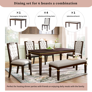 Set tavolo da pranzo da cucina da 6 pezzi 60 "tavolo rettangolare e 4 sedie con schienale alto e 1 panca <span class=keywords><strong>per</strong></span> sala da pranzo e cucina - Product Image 4