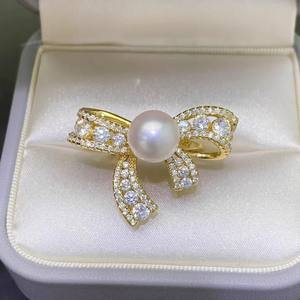 Support à bijoux DIY en argent 10542 avec anneau en argent S925, perles rondes de 8-10 mm et accessoires en perles, incrustation tendance en forme de chiffre - Product Image 3