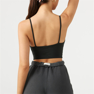 Top de punto acanalado con cuello de pico para <span class=keywords><strong>mujer</strong></span>, Tops cortos básicos informales de entrenamiento, camiseta sin mangas para Fitness - Product Image 6