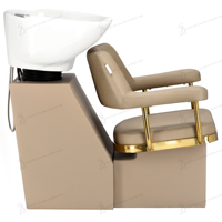 Fauteuil de coiffure de luxe doré, petit format, pour salon de coiffure, ensemble de mobilier de salon en cuir, fauteuil de barbier réglable, lit de lavage