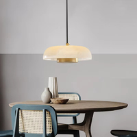 Luminaire suspendu en marbre minimaliste moderne, en cuivre massif, style design nordique, lustre LED rond pour salle à manger et bar
