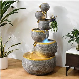 कस्टम 6-टियर सौर ऊर्जा संचालित प्रकाश आउटडोर फव्वारा लक्जरी कृत्रिम राल वाटरफॉल प्रतिमा सजावट - Product Image 1