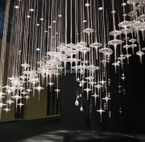 होटल लॉबी विला पेंडेंट लाइट के लिए कस्टम मॉडर्न ओवल लार्ज प्रोजेक्ट लक्ज़री एलईडी स्पेसशिप आकार साफ़ ग्लास क्रिस्टल झूमर