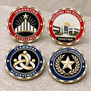 Monedas Conmemorativas de Aleación de Zinc Bañadas en Oro, Insignias de Reconocimiento Corporativo de Esmalte Duro para Trabajo en Equipo e Innovación OEM ODM - Product Image 1