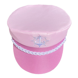 Pink Sailor Hat <b>Flat</b> Top Sun Protection Breathable Polyester <b>Cap</b> For <b>Women</b> Girls - Product Image 2