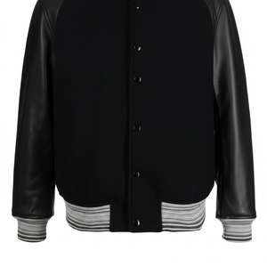 Chaqueta Universitaria de la Liga Negra para Hombre, Prenda Exterior Elegante de Lana y Cuero, Decoración de Bordado en Lona Fina, Chaquetas para Hombre - Product Image 1