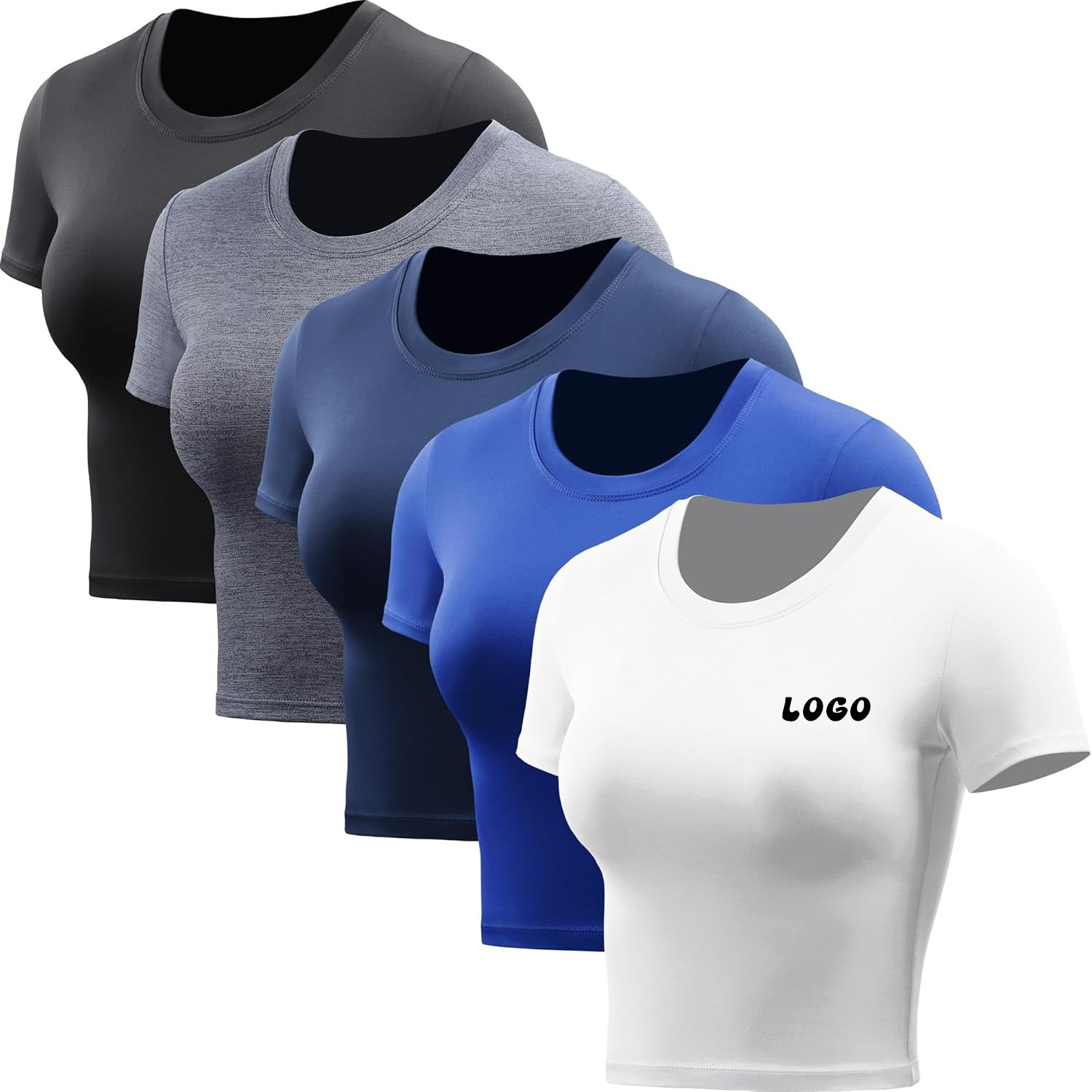 Wholesale Running Athletic Workout Tank Top Yoga Short Sleeve Crew Neck Dry Fit Crop Tops Shirts for Women