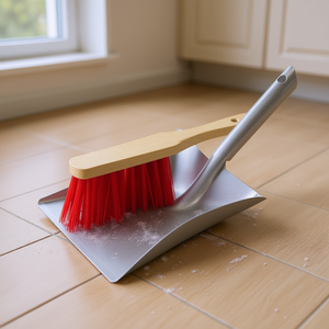NLLE 2-Piece Dustpan And <b>Brush</b> Set Metal With Wooden Handle Red Bristles Cleaning Tools For Home Use - Product Image 3