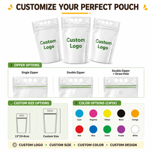 Bolsa Transparente Personalizada para Bebidas con Cierre Zip y Orificio para Pajita, Reutilizable y Recargable, para Jugo, Café, Té - Product Image 4